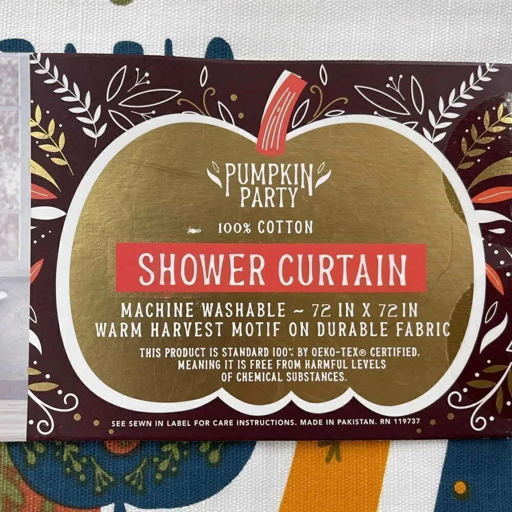Pumpkin Party SHOWER CURTAIN Harvest Rainbow “Be Kind & Grateful” Curtain NWT